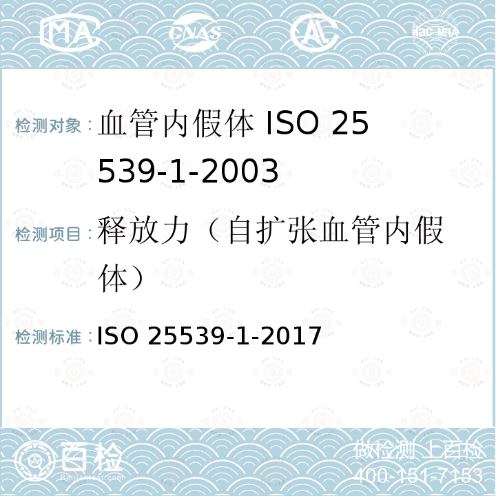 释放力（自扩张血
管内假体） ISO 25539-1-2017 心血管植入体 血管内植入物  第1部分 血管内假体