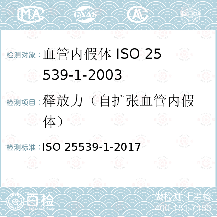 释放力（自扩张血
管内假体） 释放力（自扩张血 管内假体） ISO 25539-1-2017