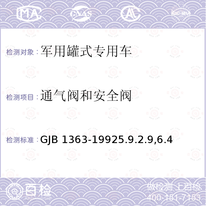 通气阀和安全阀 GJB 1363-19925  .9.2.9,6.4