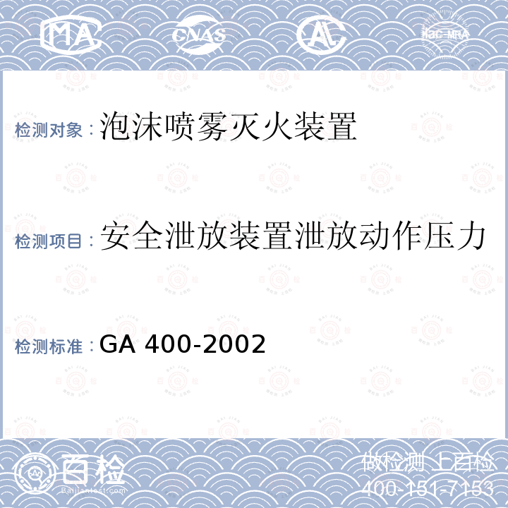 安全泄放装置泄放动作压力 安全泄放装置泄放动作压力 GA 400-2002