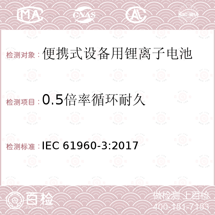 0.5倍率循环耐久 0.5倍率循环耐久 IEC 61960-3:2017