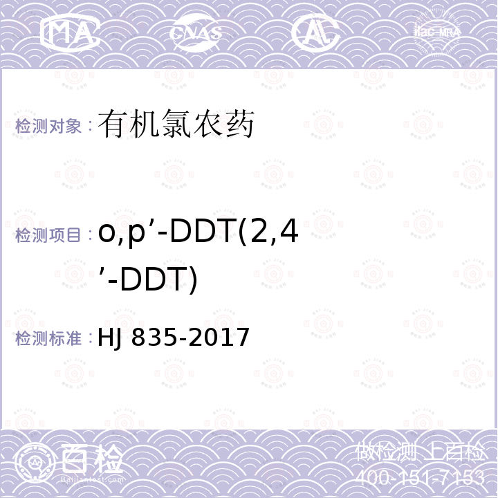 o,p’-DDT(2,4’-DDT) HJ 835-2017 土壤和沉积物 有机氯农药的测定 气相色谱-质谱法