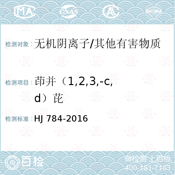 茚并（1,2,3,-c,d）芘 HJ 784-2016 土壤和沉积物 多环芳烃的测定 高效液相色谱法