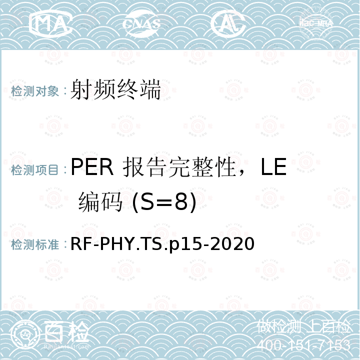 PER 报告完整性，LE 编码 (S=8) PER 报告完整性，LE 编码 (S=8) RF-PHY.TS.p15-2020