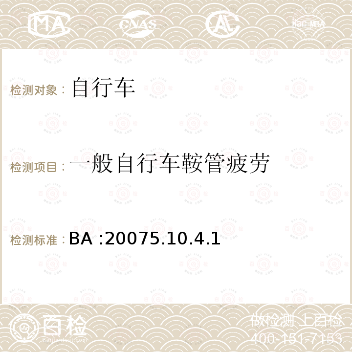 一般自行车鞍管疲劳 BA :20075.10.4.1  