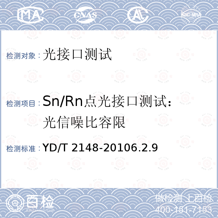 Sn/Rn点光接口测试：光信噪比容限 YD/T 2148-20106.2  .9