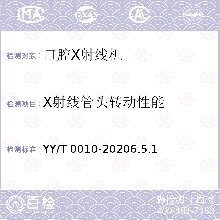 X射线管头转动性能 X射线管头转动性能 YY/T 0010-20206.5.1