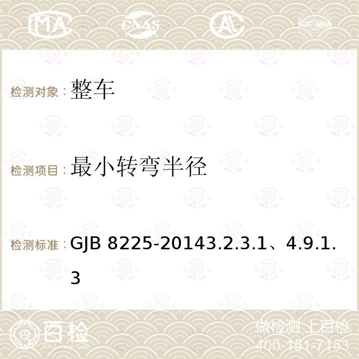 最小转弯半径 GJB 8225-20143  .2.3.1、4.9.1.3