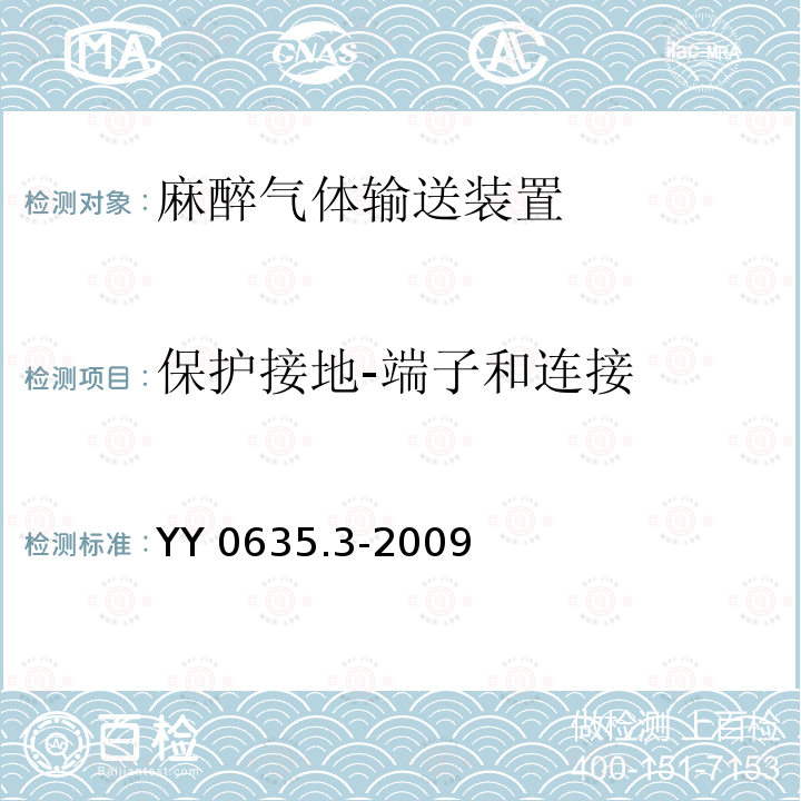 保护接地-端子和连接 YY 0635.3-2009 吸入式麻醉系统 第3部分:麻醉气体输送装置