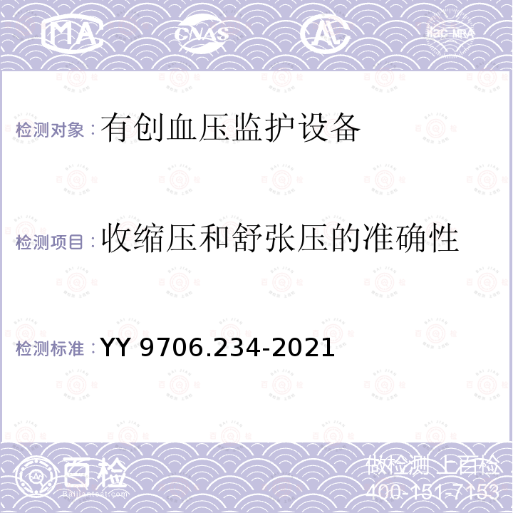 收缩压和舒张压的准确性 YY 9706.234-2021 医用电气设备 第2-34部分:有创血压监护设备的基本安全和基本性能专用要求