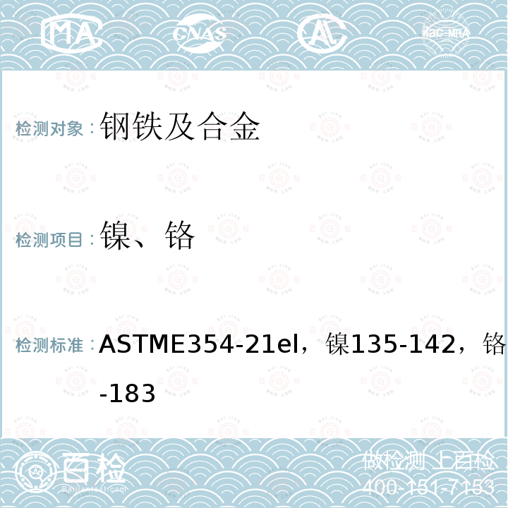镍、铬 镍、铬 ASTME354-21el，镍135-142，铬175-183