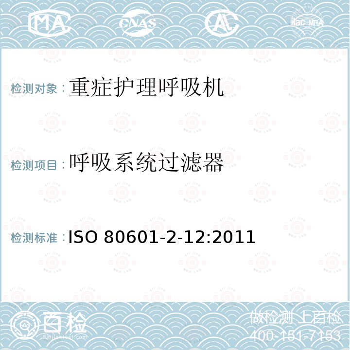 呼吸系统过滤器 ISO 80601-2-12:2011  