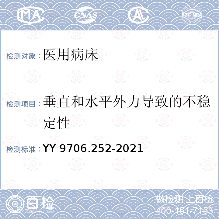 垂直和水平外力导致的不稳定性 YY 9706.252-2021 医用电气设备 第2-52部分:医用病床的基本安全和基本性能专用要求