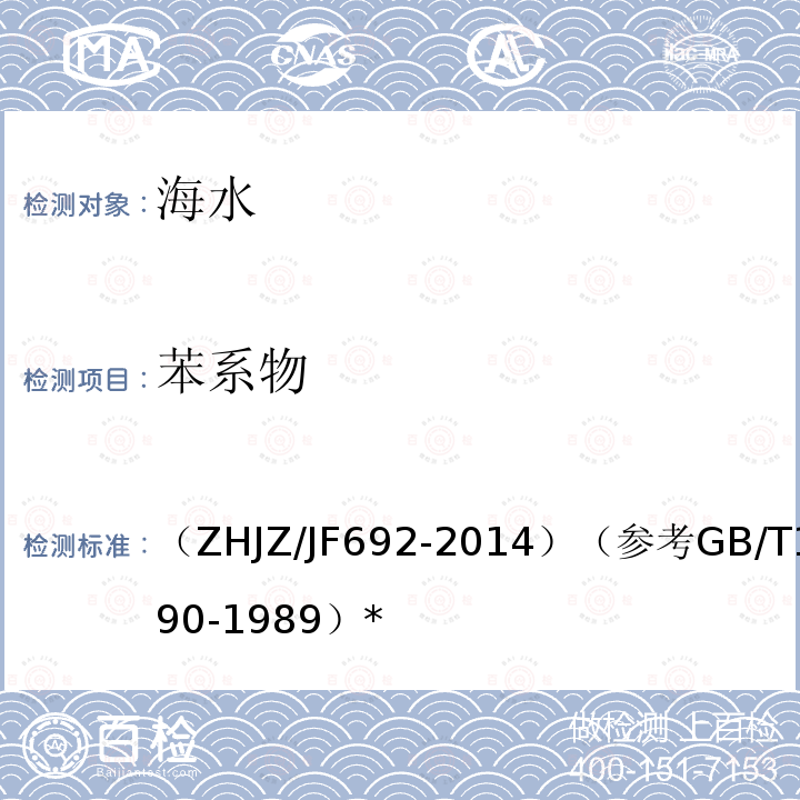 苯系物 HJZ/JF 692-2014  （ZHJZ/JF692-2014）（参考GB/T11890-1989）*