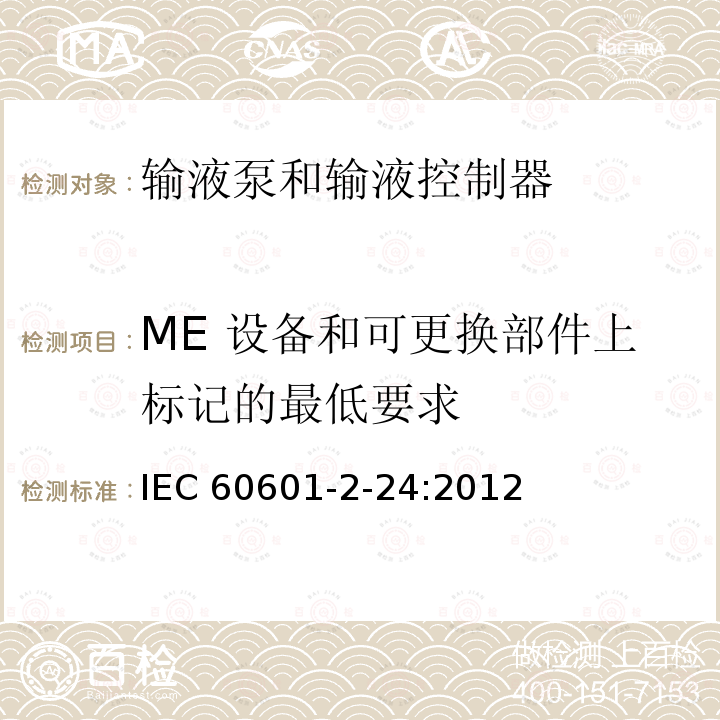 ME 设备和可更换部件上标记的最低要求 IEC 60601-2-24  :2012