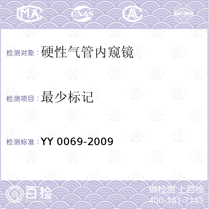 最少标记 YY/T 0069-2009 【强改推】硬性气管内窥镜专用要求