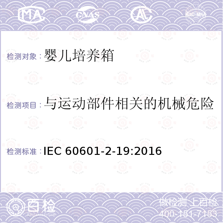 与运动部件相关的机械危险 IEC 60601-2-19  :2016