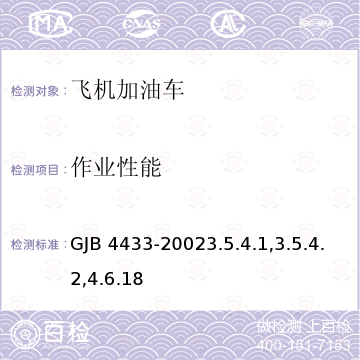 作业性能 GJB 4433-20023  .5.4.1,3.5.4.2,4.6.18