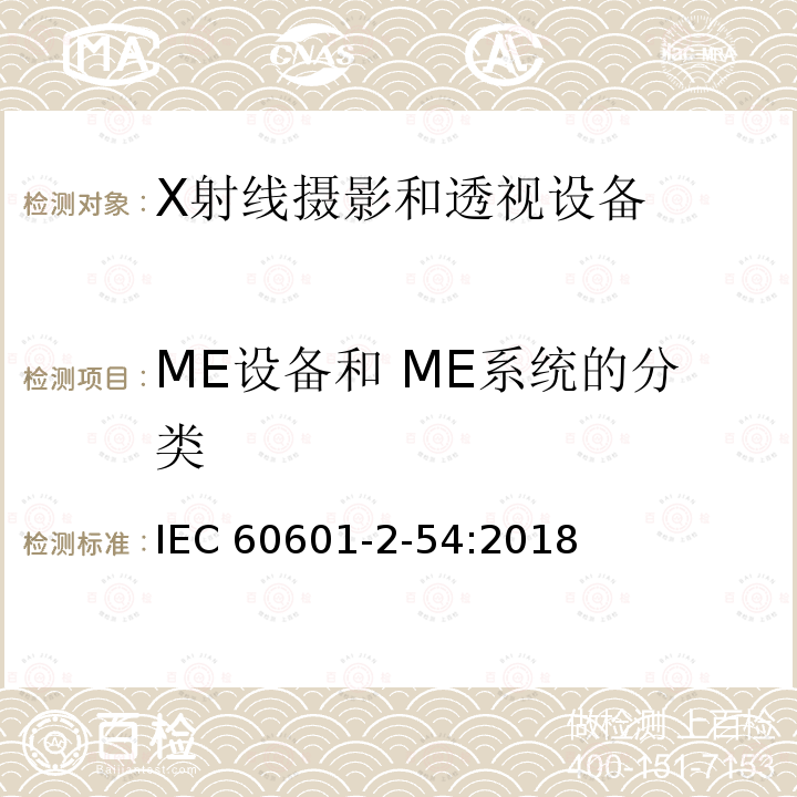 ME设备和 ME系统的分类 IEC 60601-2-54  :2018