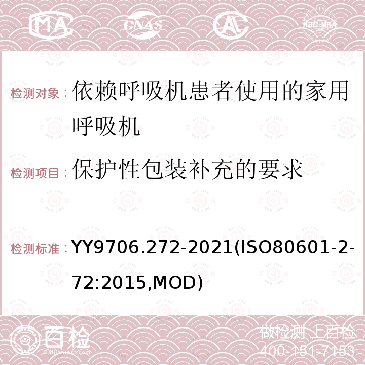 保护性包装补充的要求 保护性包装补充的要求 YY9706.272-2021(ISO80601-2-72:2015,MOD)