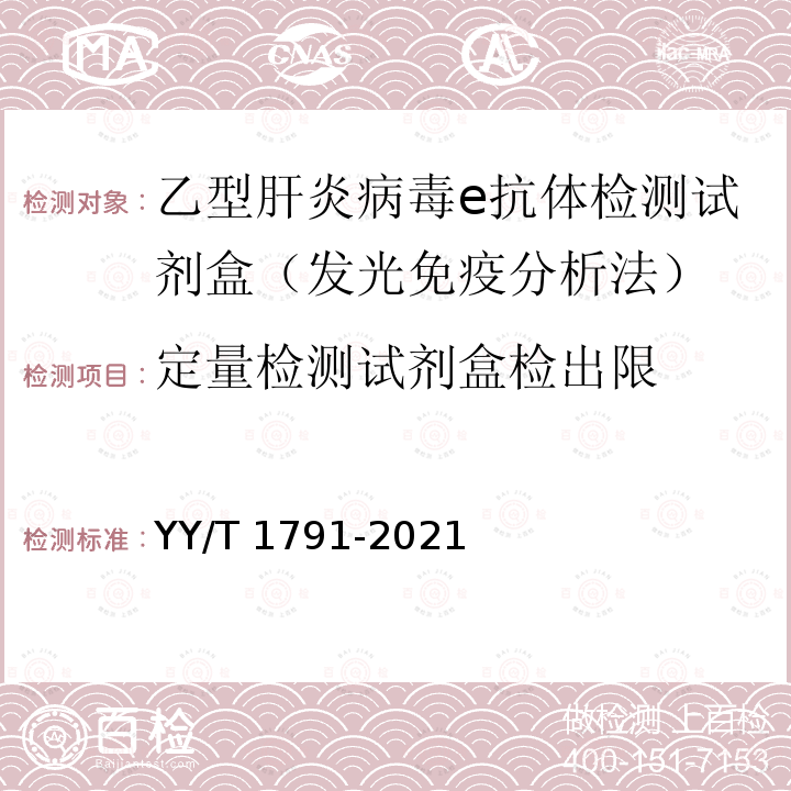 定量检测试剂盒检出限 YY/T 1791-2021 乙型肝炎病毒e抗体检测试剂盒(发光免疫分析法)