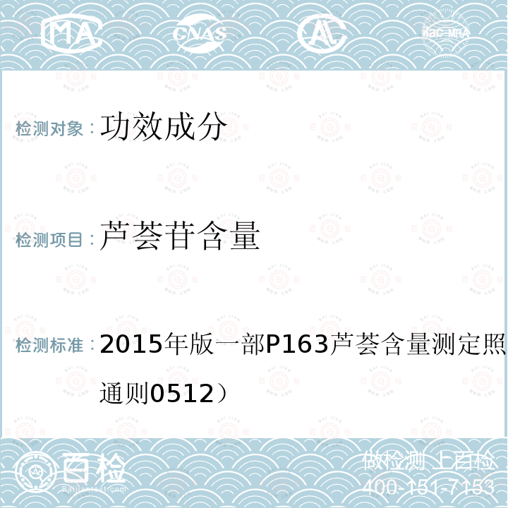 芦荟苷含量 芦荟苷含量 2015年版一部P163芦荟含量测定照高效液相色谱法（通则0512）