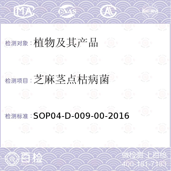 芝麻茎点枯病菌 芝麻茎点枯病菌 SOP04-D-009-00-2016