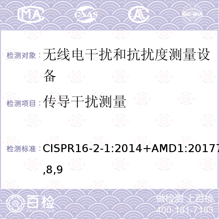 传导干扰测量 传导干扰测量 CISPR16-2-1:2014+AMD1:20177,8,9