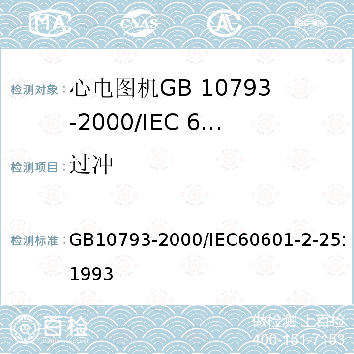 过冲 GB 10793-2000 医用电气设备 第2部分:心电图机安全专用要求