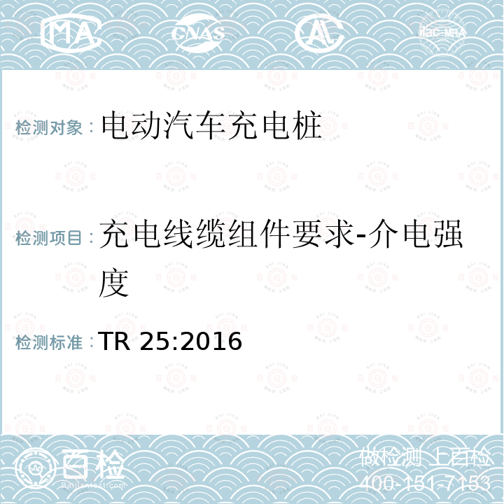 充电线缆组件要求-介电强度 充电线缆组件要求-介电强度 TR 25:2016