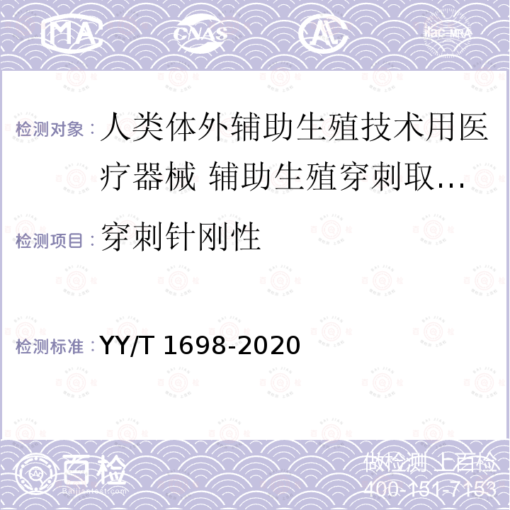 穿刺针刚性 YY/T 1698-2020 人类体外辅助生殖技术用医疗器械 辅助生殖穿刺取卵针