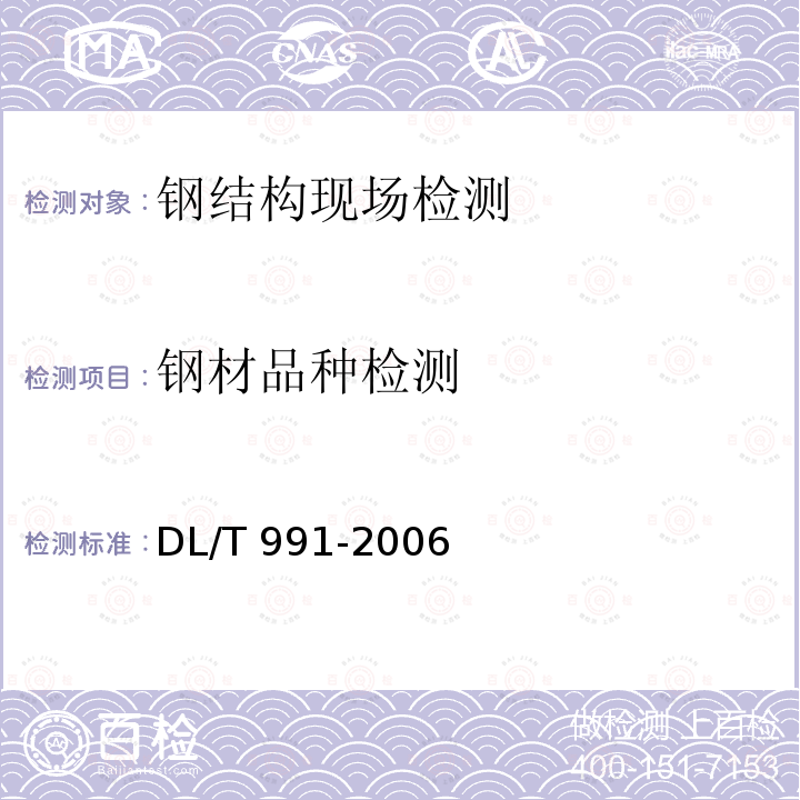 钢材品种检测 钢材品种检测 DL/T 991-2006