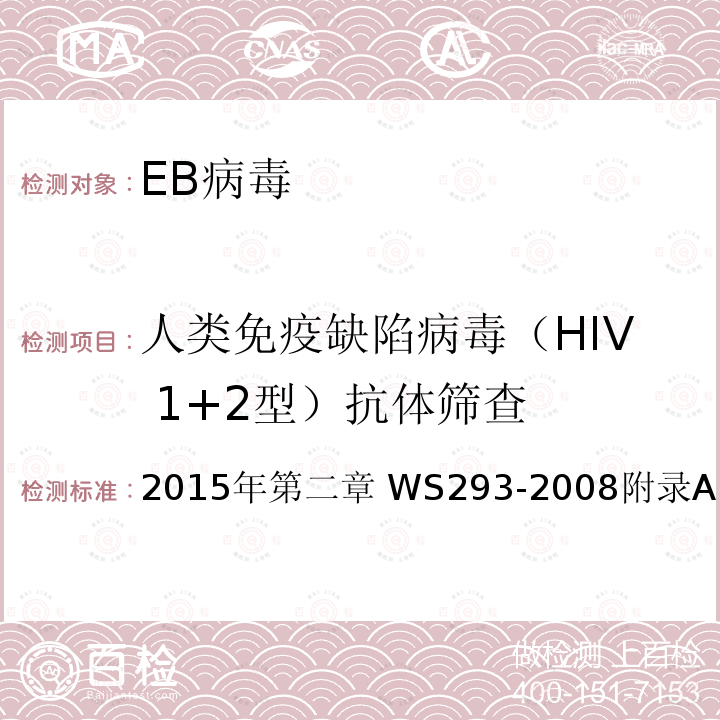 人类免疫缺陷病毒（HIV 1+2型）抗体筛查 WS 293-2008 艾滋病和艾滋病病毒感染诊断标准