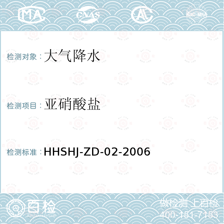 亚硝酸盐 亚硝酸盐 HHSHJ-ZD-02-2006