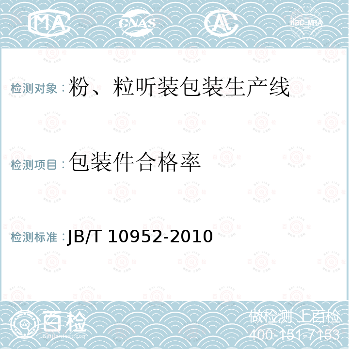 包装件合格率 包装件合格率 JB/T 10952-2010