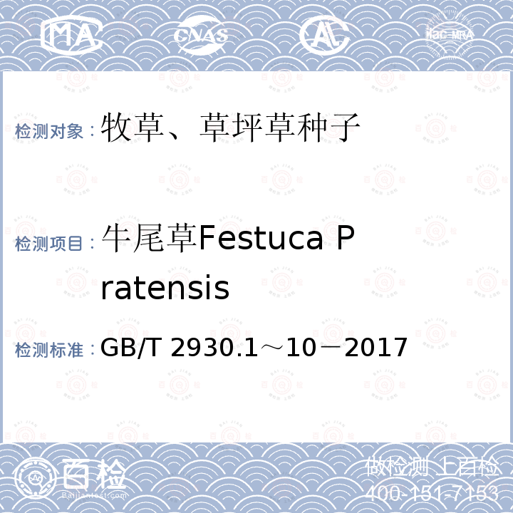 牛尾草Festuca Pratensis 牛尾草Festuca Pratensis GB/T 2930.1～10－2017
