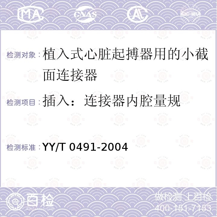 插入：连接器内腔量规 YY/T 0491-2004 心脏起搏器 植入式心脏起搏器用的小截面连接器