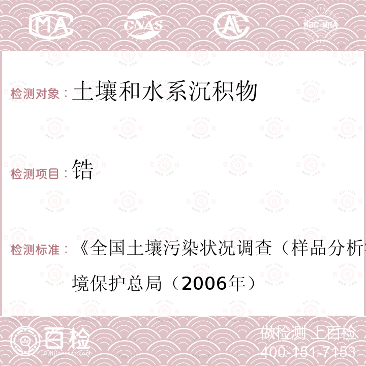 锆 《全国土壤污染状况调查（样品分析测试技术规定）》国家环境保护总局（2006年）  