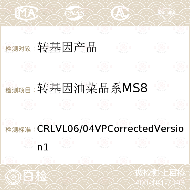 转基因油菜品系MS8 转基因油菜品系MS8 CRLVL06/04VPCorrectedVersion1