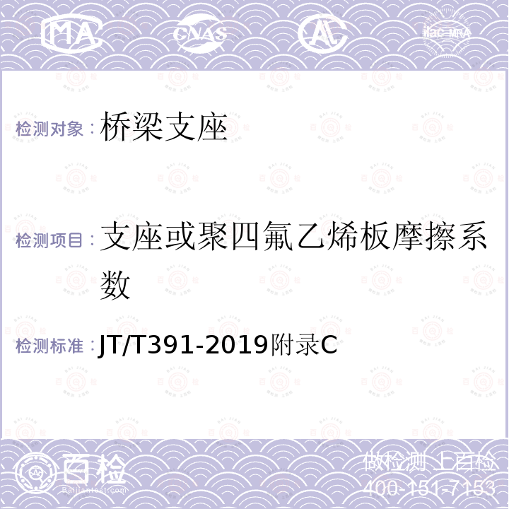 支座或聚四氟乙烯板摩擦系数 JT/T 391-2019 公路桥梁盆式支座