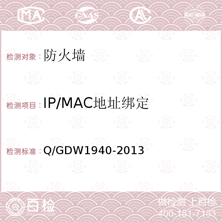 IP/MAC地址绑定 IP/MAC地址绑定 Q/GDW1940-2013