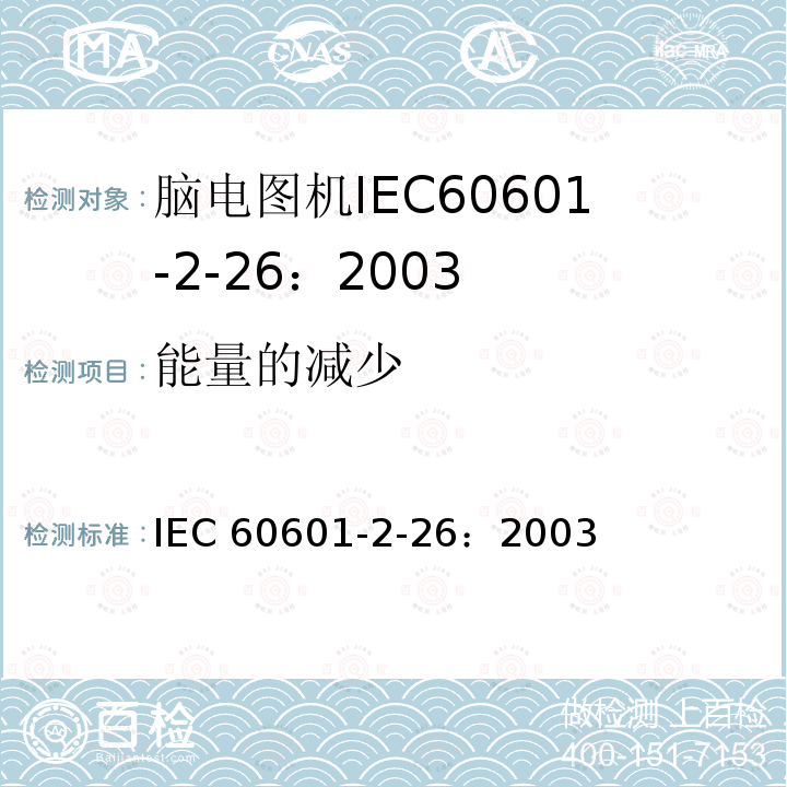 能量的减少 IEC 60601-2-26  ：2003