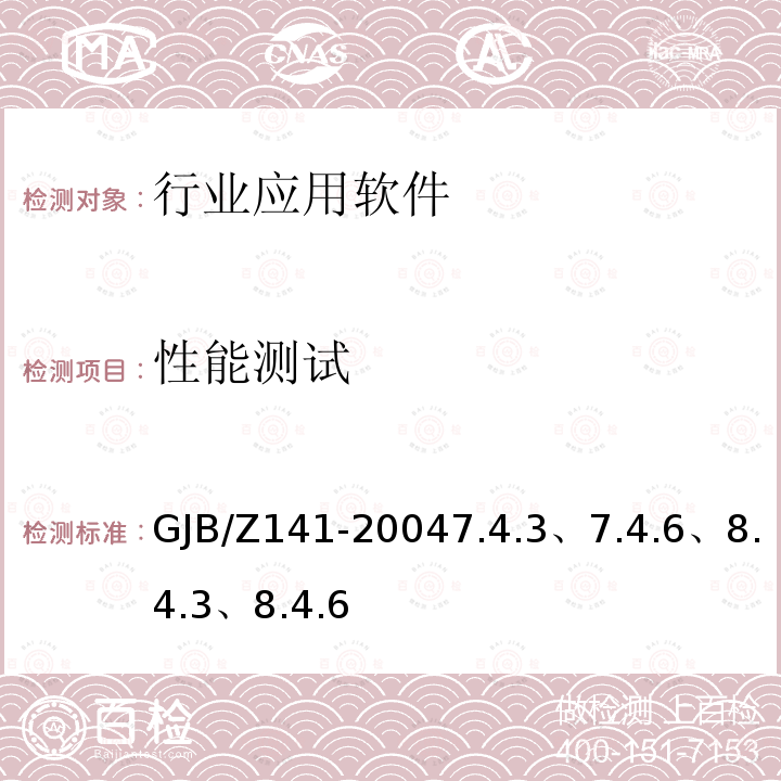 性能测试 GJB/Z 141-20047  GJB/Z141-20047.4.3、7.4.6、8.4.3、8.4.6