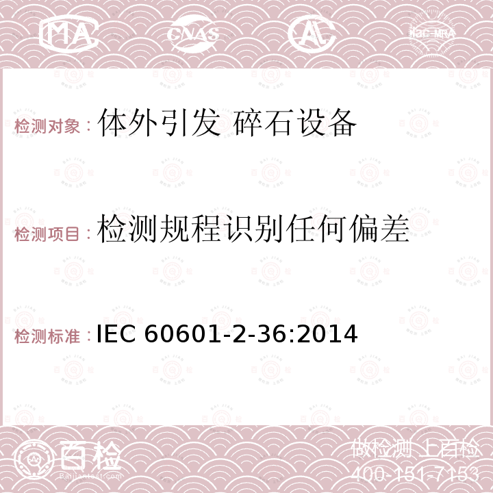 检测规程识别任何偏差 IEC 60601-2-36  :2014