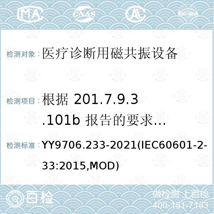 根据 201.7.9.3.101b 报告的要求确定梯度输出杂散场 IEC 60601-2-33:2015  YY9706.233-2021(IEC60601-2-33:2015,MOD)