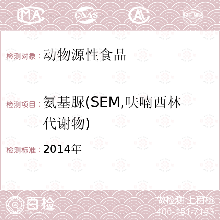 氨基脲(SEM,呋喃西林代谢物) 氨基脲(SEM,呋喃西林代谢物) 2014年