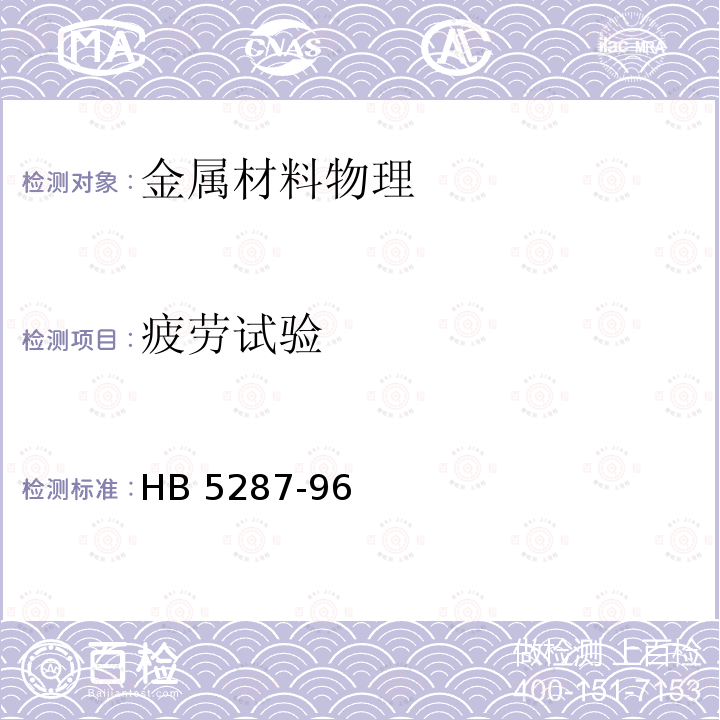 疲劳试验 疲劳试验 HB 5287-96