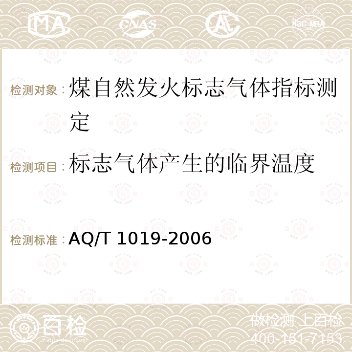 标志气体产生的临界温度 标志气体产生的临界温度 AQ/T 1019-2006