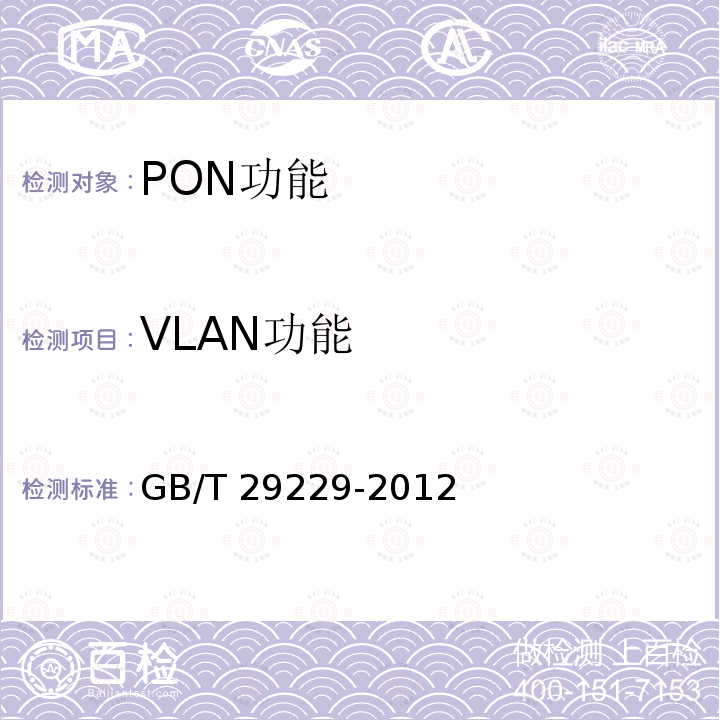 VLAN功能 GB/T 29229-2012 基于以太网方式的无源光网络(EPON)技术要求