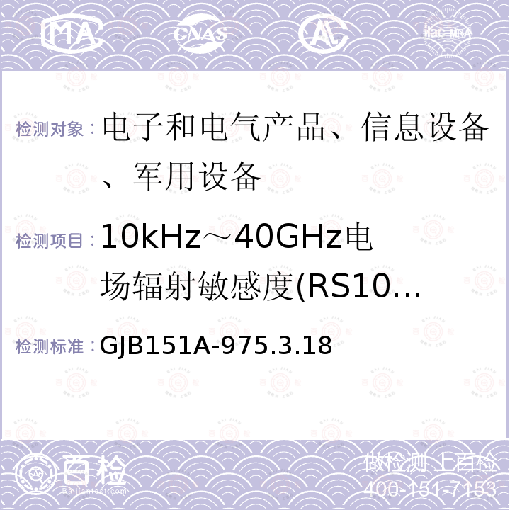 10kHz～40GHz电场辐射敏感度(RS103) 10kHz～40GHz电场辐射敏感度(RS103) GJB151A-975.3.18